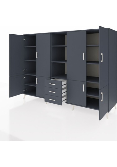Kronos Dolap 11 Raflı 3 Çekmeceli 8 Kapaklı 220x59x163 Antrasit-a Antrasit-antrasit