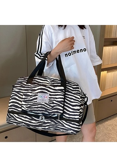 Sandwich Motion003 Siyah Zebra Desenli Dayanıklı Spor Çanta, Ayakkabı Bölmesi Siyah