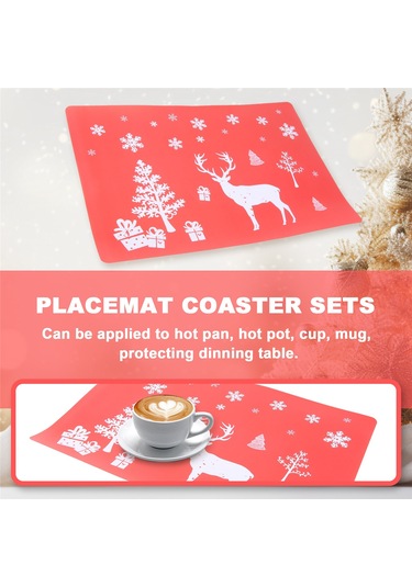 Xiaaokeji Noel Amerikan Servisi Yıkanabilir Mat 6'lı Amerikan Servisi Ve 6 Bardak Matı Seti Kırmızı Kırmızı