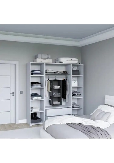Duru Mat Beyaz 4 Kapılı 2 Çekmeceli Elbise Dolabı - Gardırop Seti Beyaz