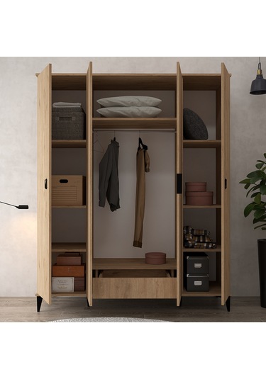 6401 Neva 4 Kapılı 200 Cm Gizli Çekmeceli Gardırop , Elbise Dolabı , Genç Odası Sepet