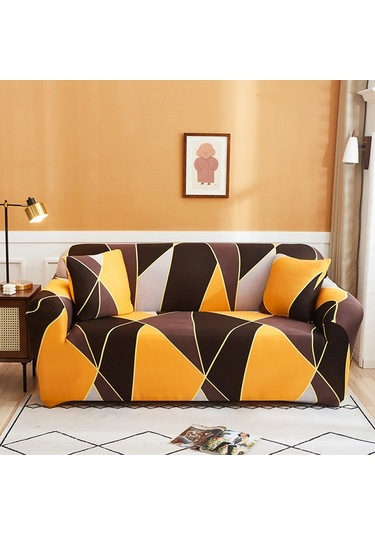 Sones Çift Kişilik Tam Kapsama Elastik Kaymaz Kanepe Kılıfı Geometrik Turuncu