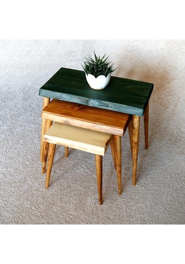 Doğal Ağaç Masif Kütük 3’Lü Zigon Sehpa (361421857)