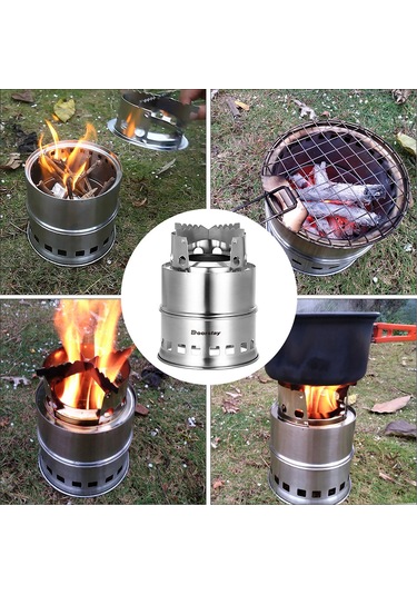 Teltree Kampanya Odun Fırını Çelik Katlanabilir Çift Duvarlı Hava Tesisli Taşınabilir Mangal Izgara Alkollü Tabak Mesh Çanta Çok Renkli