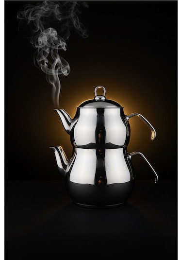 Jumbo Boy Aile Çaydanlık Takımı Paslanmaz Çelik, Parlak Yüzeyli, Isıya Dayanıklı Ergonomik Saplı Gümüş