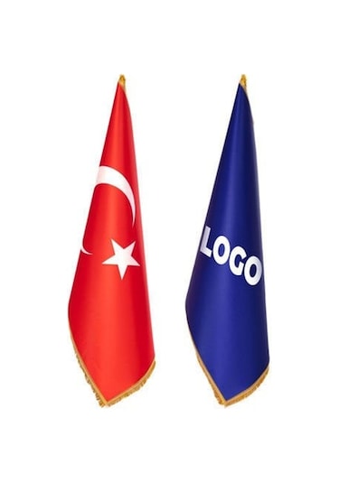 Türk Makam Bayrağı Ve Logolu Makam Bayrağı Direksiz Ve Simli Tek Ebat
