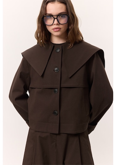 Geniş Yaka Gabardin Ceket Kahverengi Kahverengi