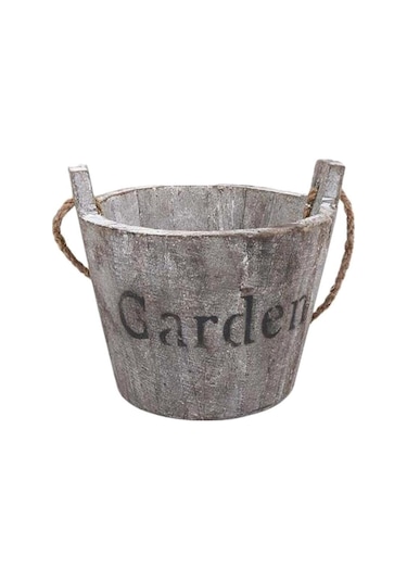 Suntek Magideal Vintage Ahşap Kova Eski Püskü Şık Yuvarlak-kahverengi