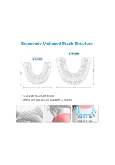 Çocuklar İçin Elektrikli Diş Fırçası, U Şekilli Ultrasonik Otomatik Diş Fırçası, 2 Fırça Başlığına Sahip Diş Fırçası, Si