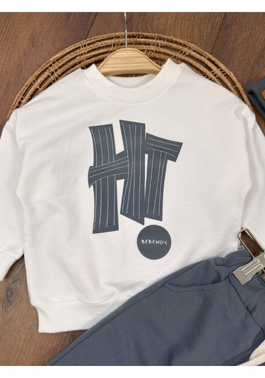 Hi Baskılı Bereli Armalı Oversize Erkek Bebek Takım Gri