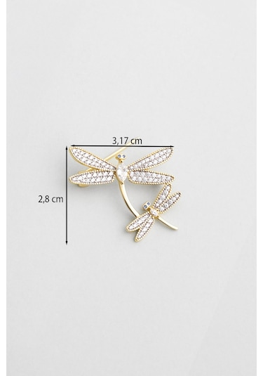 Yusufçuk 18 Ayar Sarı Altın Kaplama Gümüş Broş Sarı