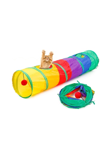 Justie Pet Gökkuşağı Katlanabilir Kedi Oyun Tüneli