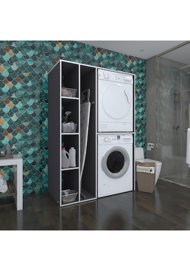 Kenzlife Çamaşır-Kurutma Makinesi Dolabı Alyusha Gri 180*120*60 Banyo Kapaksız Arkalıksız Çok Renkli