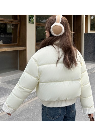 F4.beyaz..kadın Kısa Şişme Mont Hafif Dolgu, Şehir Stili Beyaz