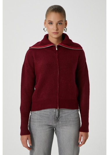 Ritnice Kadın Woody Grade Bordo Çift Taraf Fermuarlı Polo Triko Hırka Bordo