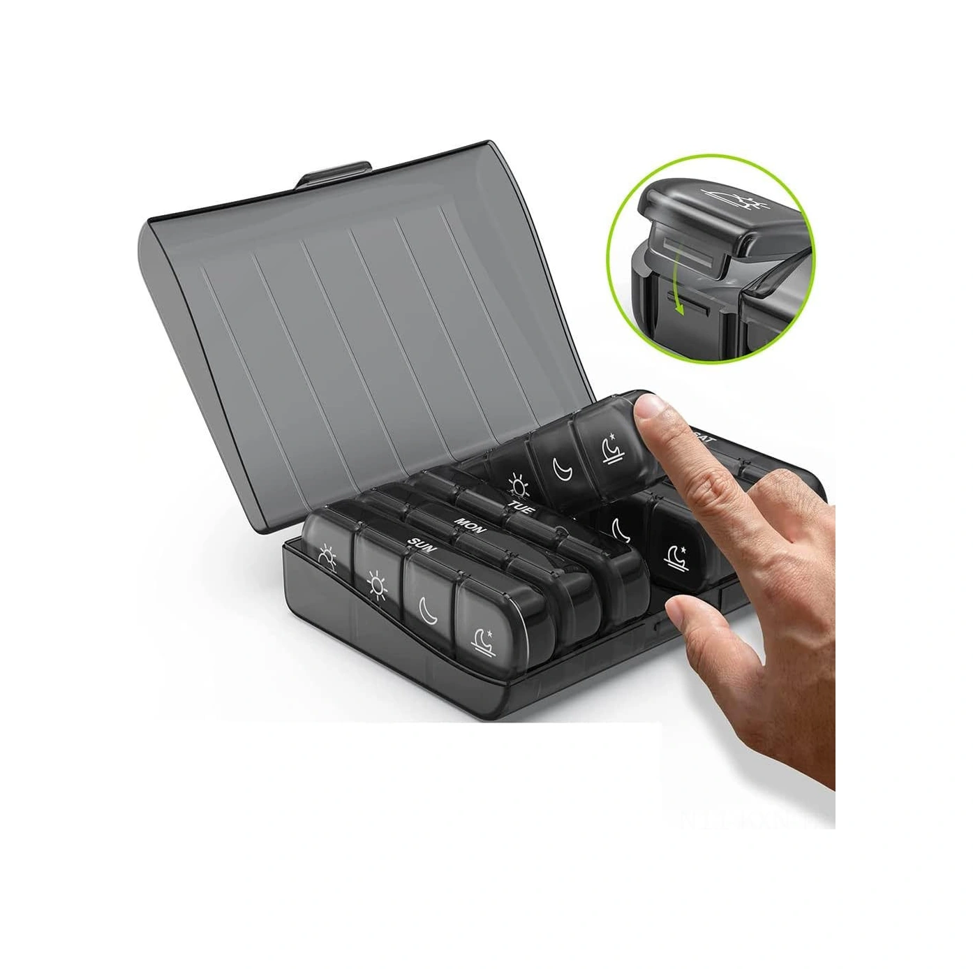 Kosona 7 Günlük 28 Bölmeli Sağlık İlaç Kutusu - Taşınabilir Abs+pp Malzeme İlaç Organizerı Siyah Siyah