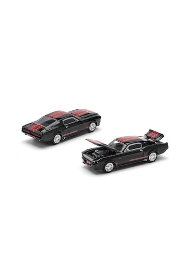 Pop Race Shelby Mustang Gt500 Dark Chrome With Red Stripes 1/64 Siyah 218
