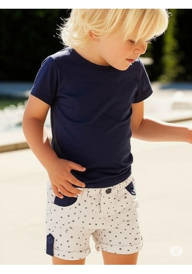 Erkek Bebek Pamuklu Desenli Şort-15846 Beyaz