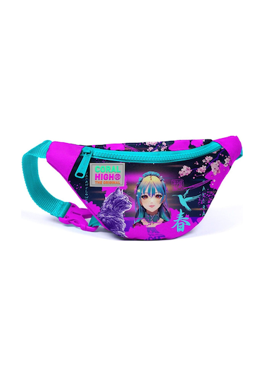 Coral High Mor Pembe Anime Kedi Baskılı Kız Çocuk Bel Çantası Çok Renkli