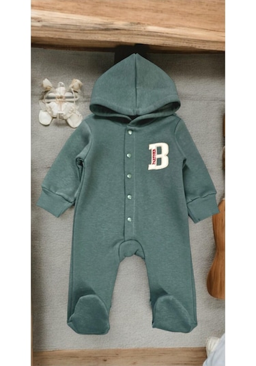Kapüşonlu Kışlık Bebek Tulum Yeşil