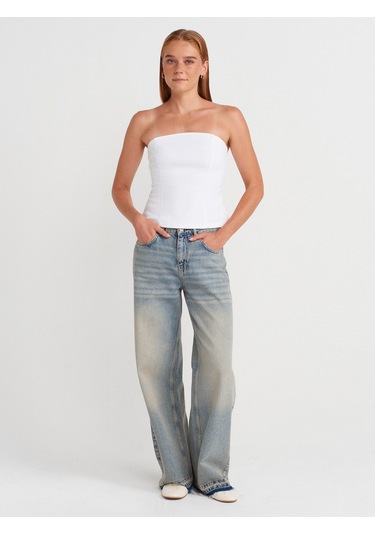 Dilvin 50880 Straplez Peplum Top-ekru Ekru