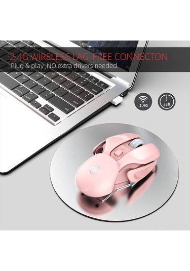 Mufunye T37 Kablosuz Mouse, 2.4g Teknoloji, Sessiz Tıklama, 3 Seviye Dpı Ayarı, İçin Dolu Şarjlı Pil, Pembe Ofis Mouse'u Optik