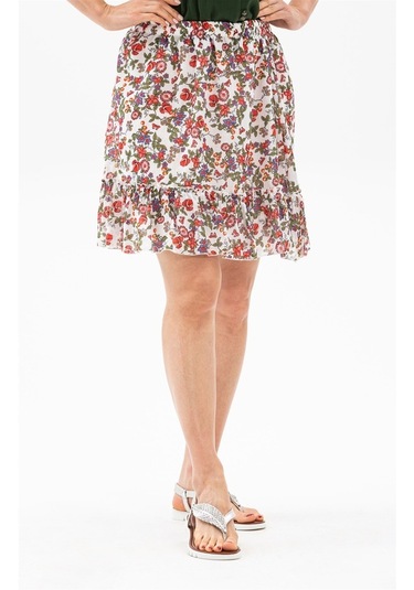 Buse Vual Kısa Etek Tomurcuk Desen Beyaz 6165