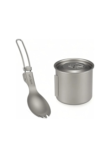 Moveevo Kamp Ve Doğa Yürüyüşleri İçin Katlanabilir Titanyum Bardak Ve Çatal Kaşık Seti Çok Renkli