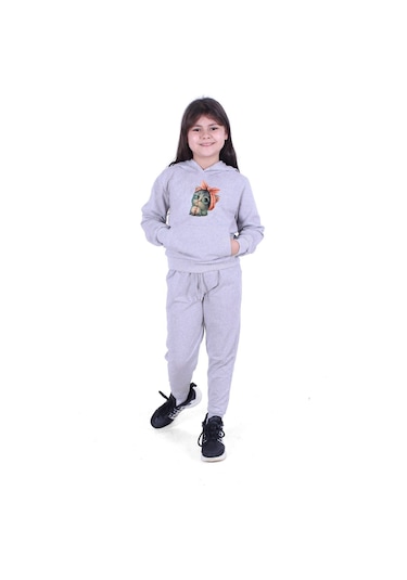 Fyk Kids Kedi Baskılı Kız Çocuk Eşofman Takımı Gri