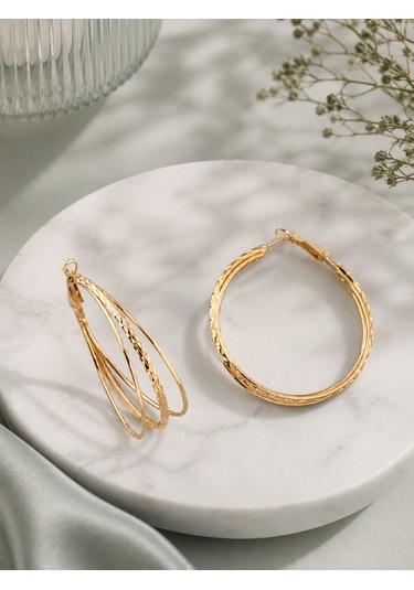 Paslanmaz Çelik Üçlü Geçişli Gold Halka Küpe Altın