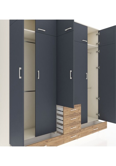 Hyperion Dolap 6 Raflı 6 Çekmeceli 4 Askılı 220x44x243 Aytaşı-antrasit/çam Antrasıt/atlas Çam
