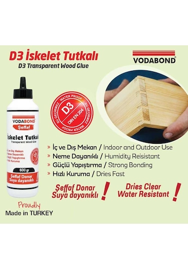 Vodabond Hızlı Kuruyan Ahşap Şeffaf İskelet Tutkalı D3 600 gr