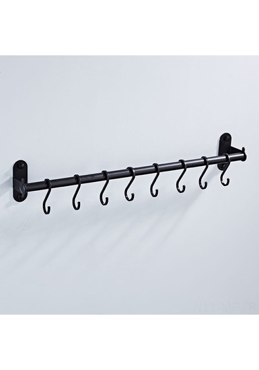 Mufunye 40cm Uzunlukta Fırça, Bıçak Ve Baharatlık İçin Alüminyum Duvar Rakımı - Delme/delmesiz Montaj Seçeneği Siyah