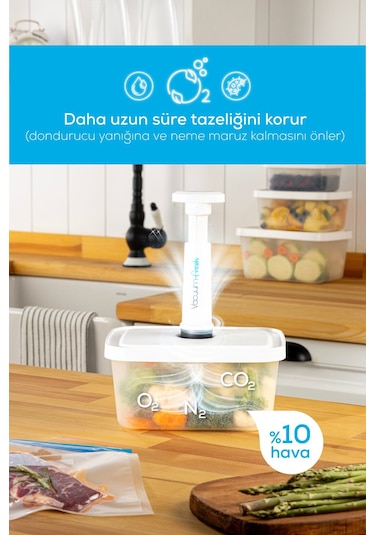 Vienev Vacuumfresh 13 Parça VakuMLu Gıda Saklama Ve VakuMLu Poşet Seti Beyaz