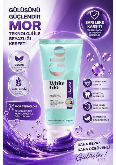 White Glo Glutensiz Sarı Leke Karşıtı Mor Diş Macunu 115 G