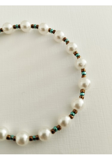 B215 İnci Boncuklu Bileklik Altın - Beyaz