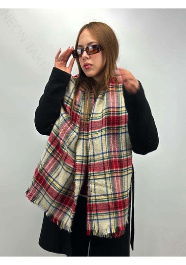Bej Fonda Çok Renkli, Şal Atkı 2, 180cm Püsküller Dahil X72cm Çok Renkli