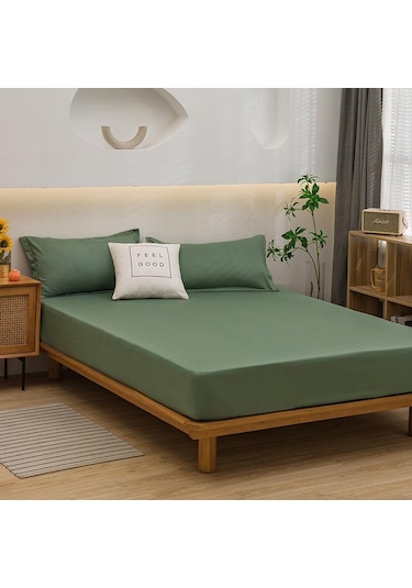 Koyu Yeşil Yatak Örtüsü Gömme Çarşaf Düz Renk Kaymaz Ayarlanabilir Yatak Örtüsü Yastık Kılıfı Olmadan 120x200cm Koyu Yeşil