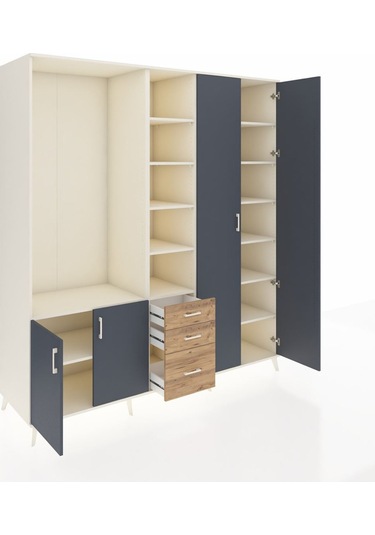 Kronos Dolap 13 Raflı 3 Çekmeceli 4 Kapaklı 220x59x243 Aytaşı-antrasit/çam Antrasıt/atlas Çam