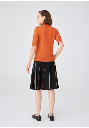 Peraluna Balıkçı Yaka Kısa Kollu İnce Basic Kadın Triko Bluz-Turuncu