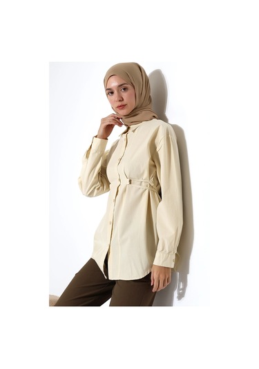 Kadın 100% Pamuk Poplin Kumaş Krem Tesettür Gömlek Çok Renkli