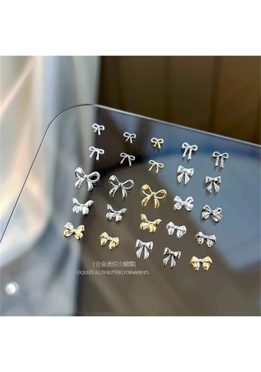 20 Adet Karışık Tırnak Güzellik Charm Papyon Altın Gümüş Kelebek Tırnak Sanat Aksesuarları Moda Ilmek Tasarım Tırnak Rhinestones Decorat Whıte