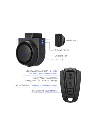 Kablosuz Bisiklet Kornası 115db Yüksek Sesli Bisiklet Hırsızlık Önleyici Korna Ipx5 Bisiklet Alarm Zili 5 Ses Modu 3 Titreşim Hassasiyeti Ayarı 3 Ses Ayarı