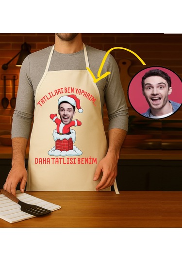 Kişiye Özel Karikatür Fotoğraflı Mutfak Önlüğü Daha Tatlısı Benim Önlük Çok Renkli
