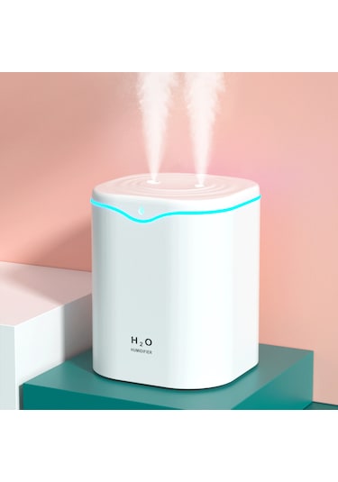 Leezsing 2l Çift Sprey Nemlendirici Serin Mist Otomatik Kapatma Nemlendirici Led Işık İle Taşınabilir Masaüstü Nemlendirici