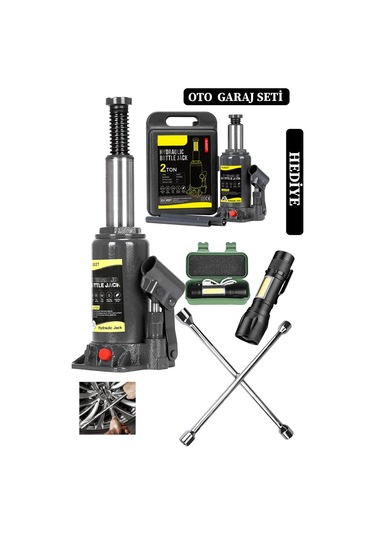 Deko Turkey Araç Kriko Seti 2 Ton Şişe Tip + 4'lü Bijon Seti