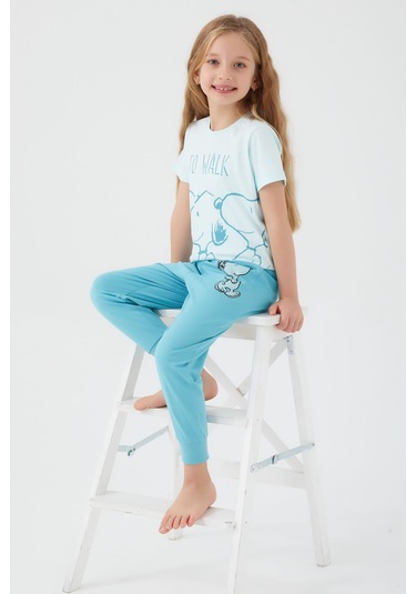 Snoopy To Walk Turkuaz Kız Çocuk Kısa Kol Pijama Takım Turkuaz
