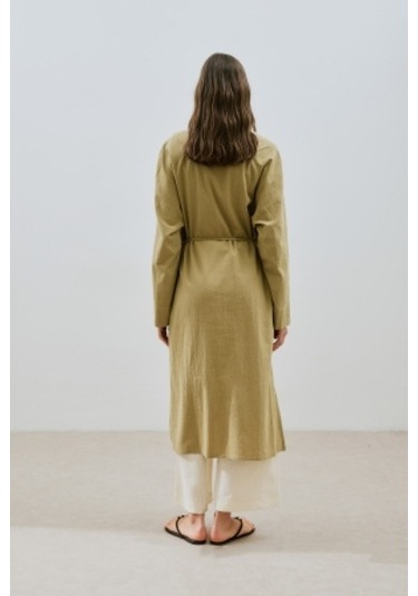Dokulu Düğmeli Uzun Tunik Haki Haki