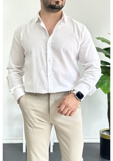 Erkek Krinkıl Kumaş Gömlek Beyaz Edw362 Beyaz