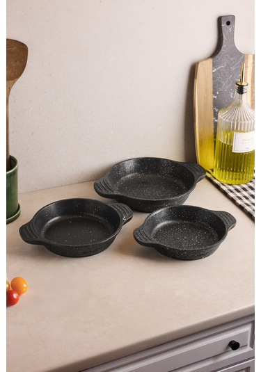 Progranito Döküm 3'lü Sahan Seti 16-18-20 Cm Siyah